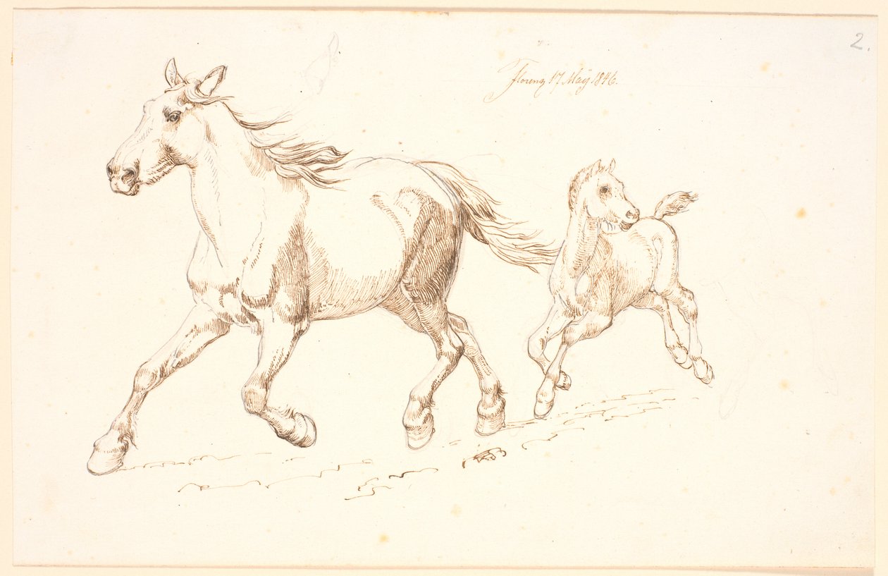 Yegua galopando con su potro de Johan Thomas Lundbye