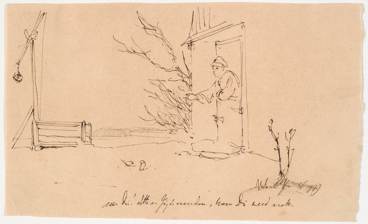 Hombre alimentando a dos pájaros de Johan Thomas Lundbye