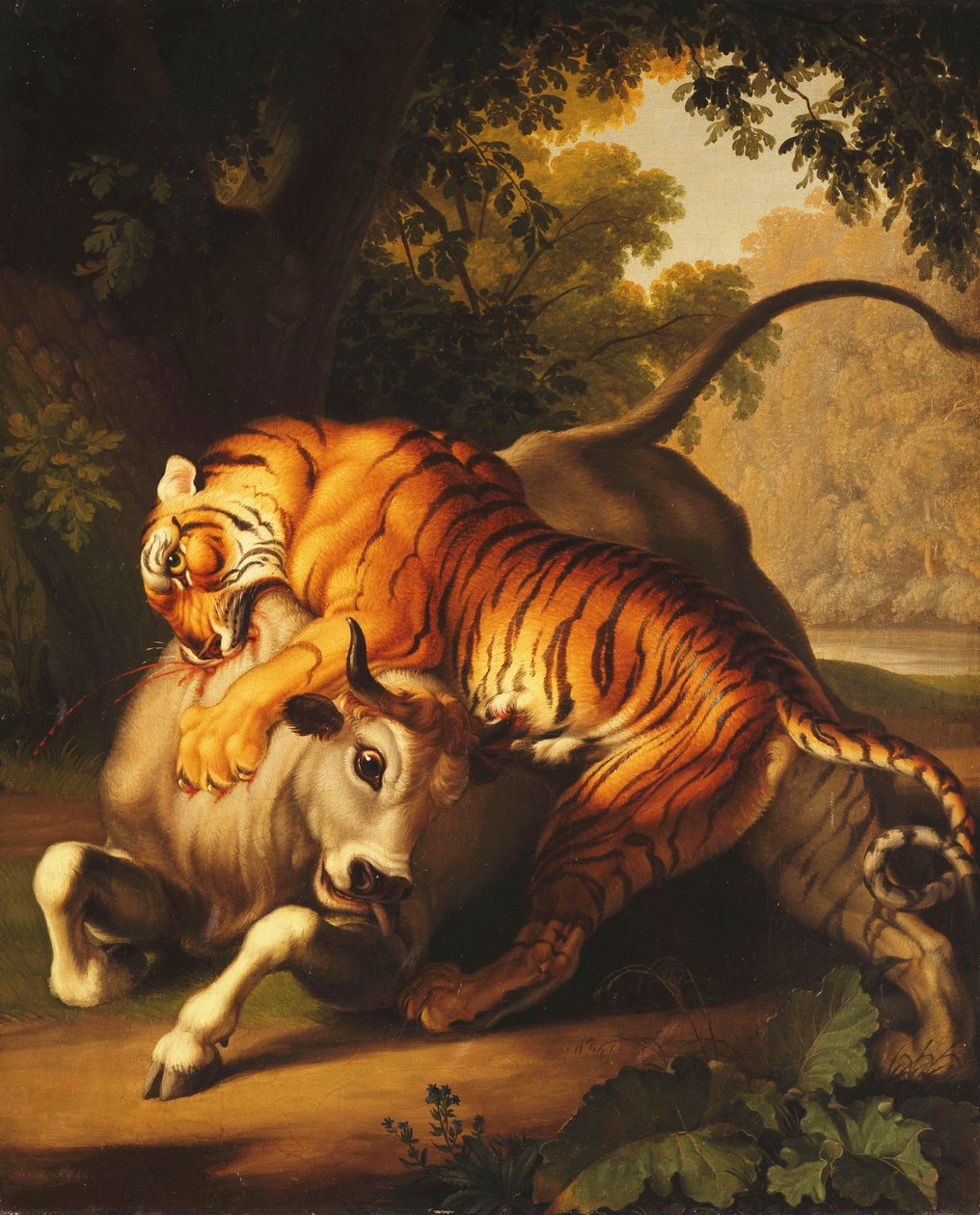 Un tigre atacando a un toro, 1785 de Johan Wenzel Peter