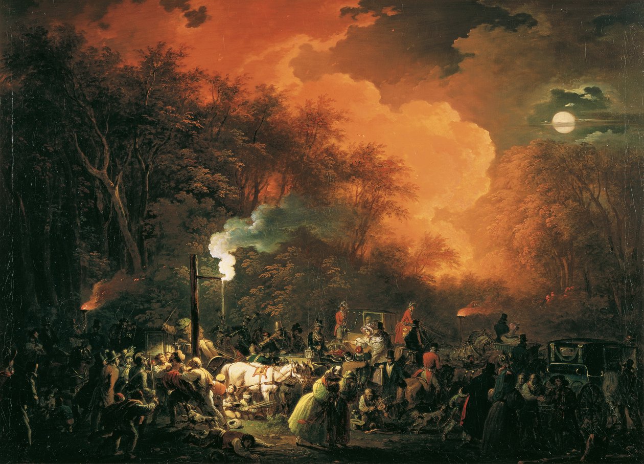 El fin del espectáculo de fuegos artificiales de Stuwers el 7 de mayo de 1833 de Johann Josef Schindler
