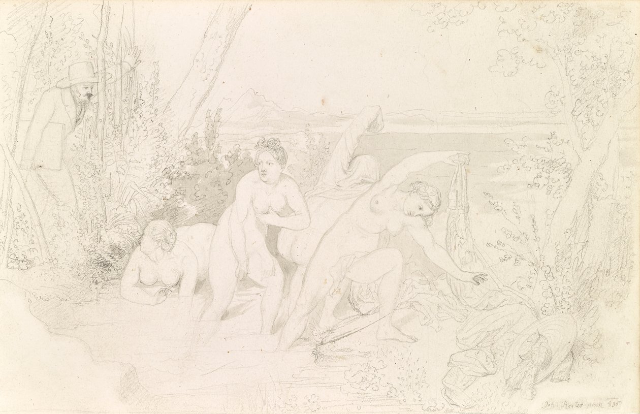 Pintor sorprende a cuatro bañistas (anverso) de Johann Baptist Reiter