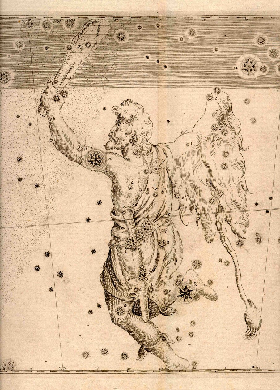 Uranometria (1661) mostrando la constelación de Orión de Johann Bayer
