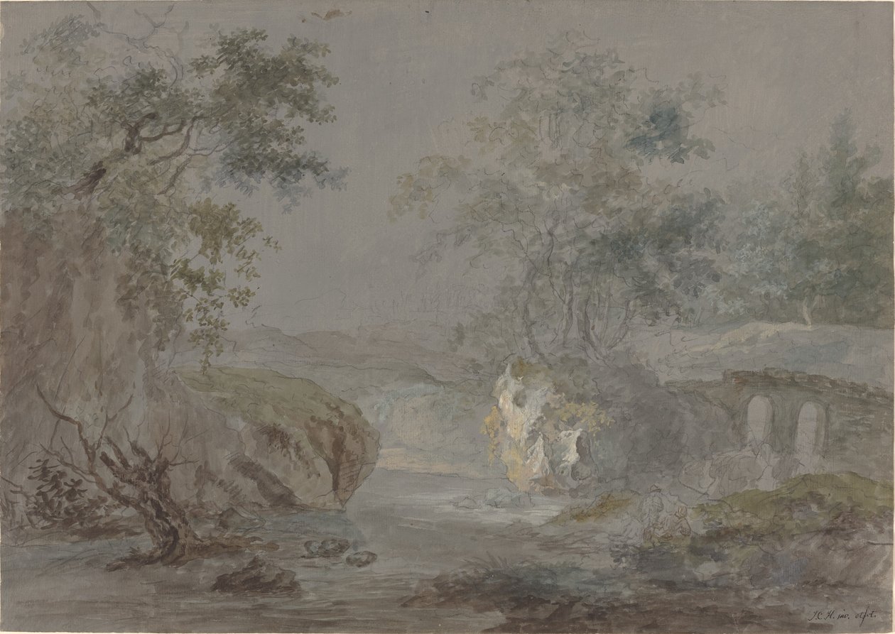 Acantilados boscosos a lo largo de una ribera de Johann Caspar Huber
