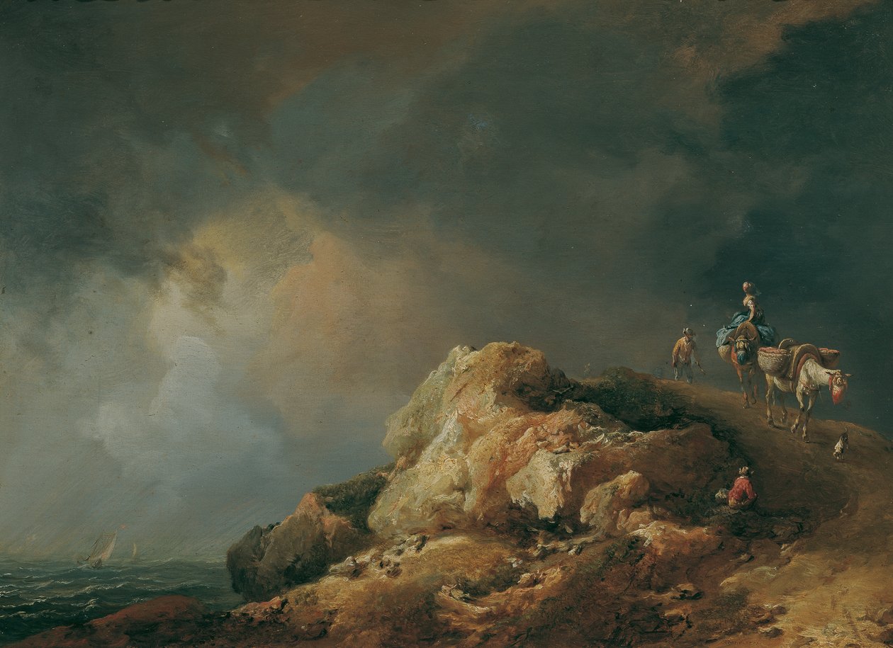 Paisaje costero con animales de carga. de Johann Christian Brand