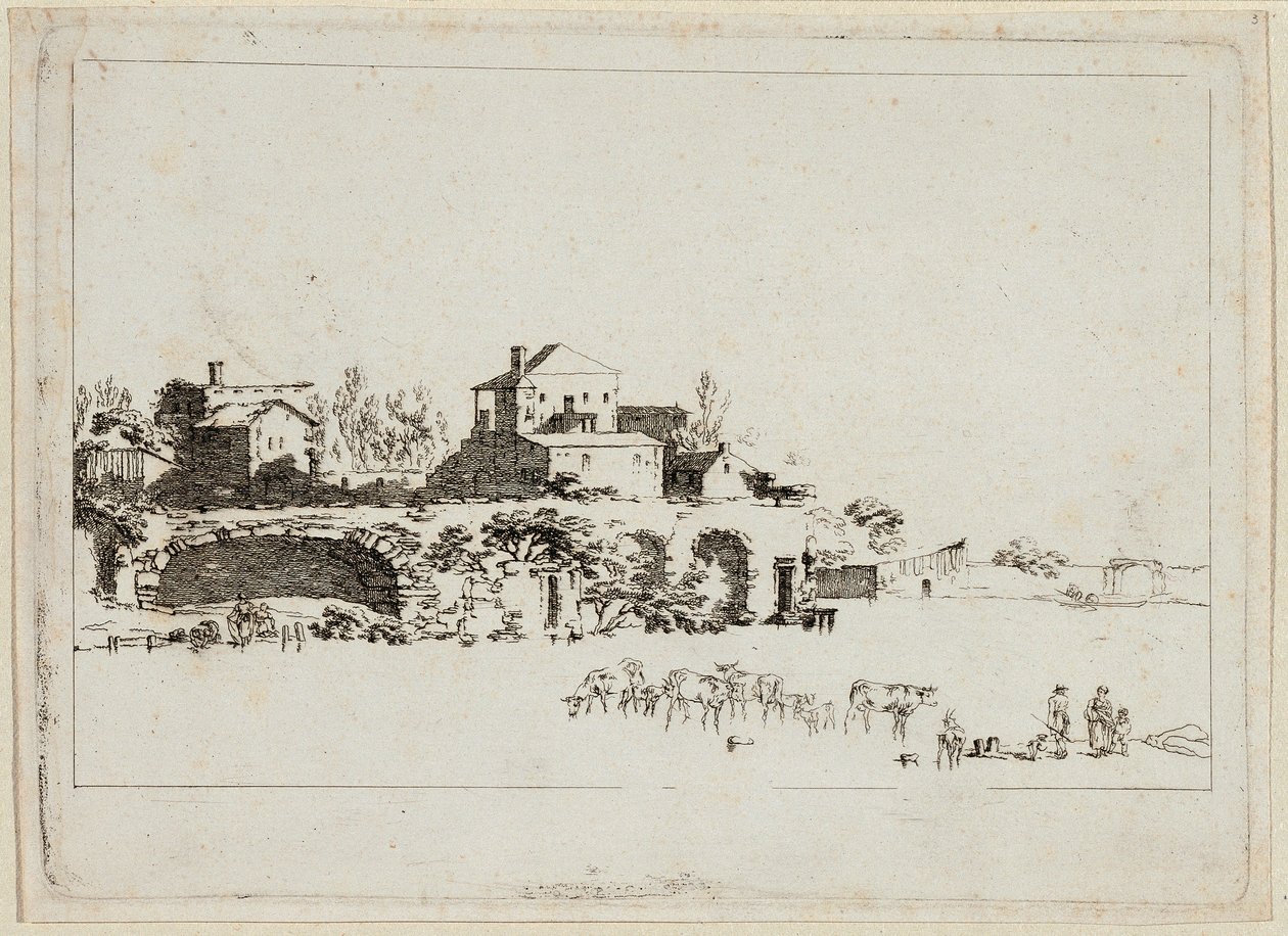 paisaje con chozas de Johann Christian Brand