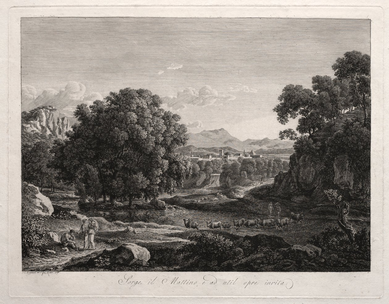 Paisaje Heroico: Ganado Cruzando el Río de Johann Christian Reinhart