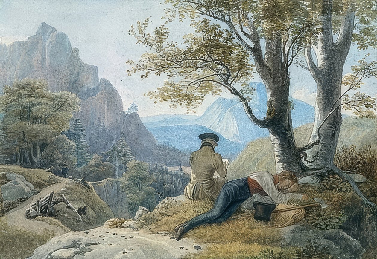 Artistas descansando en la montaña de Johann Christoph Erhard