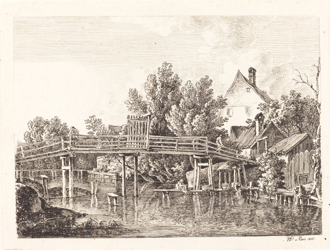 Der kleine Isarsteg, 1806 de Johann Georg von Dillis