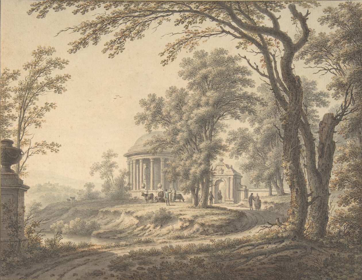 Paisaje Idílico con Templo de Johann Heinrich Muntz