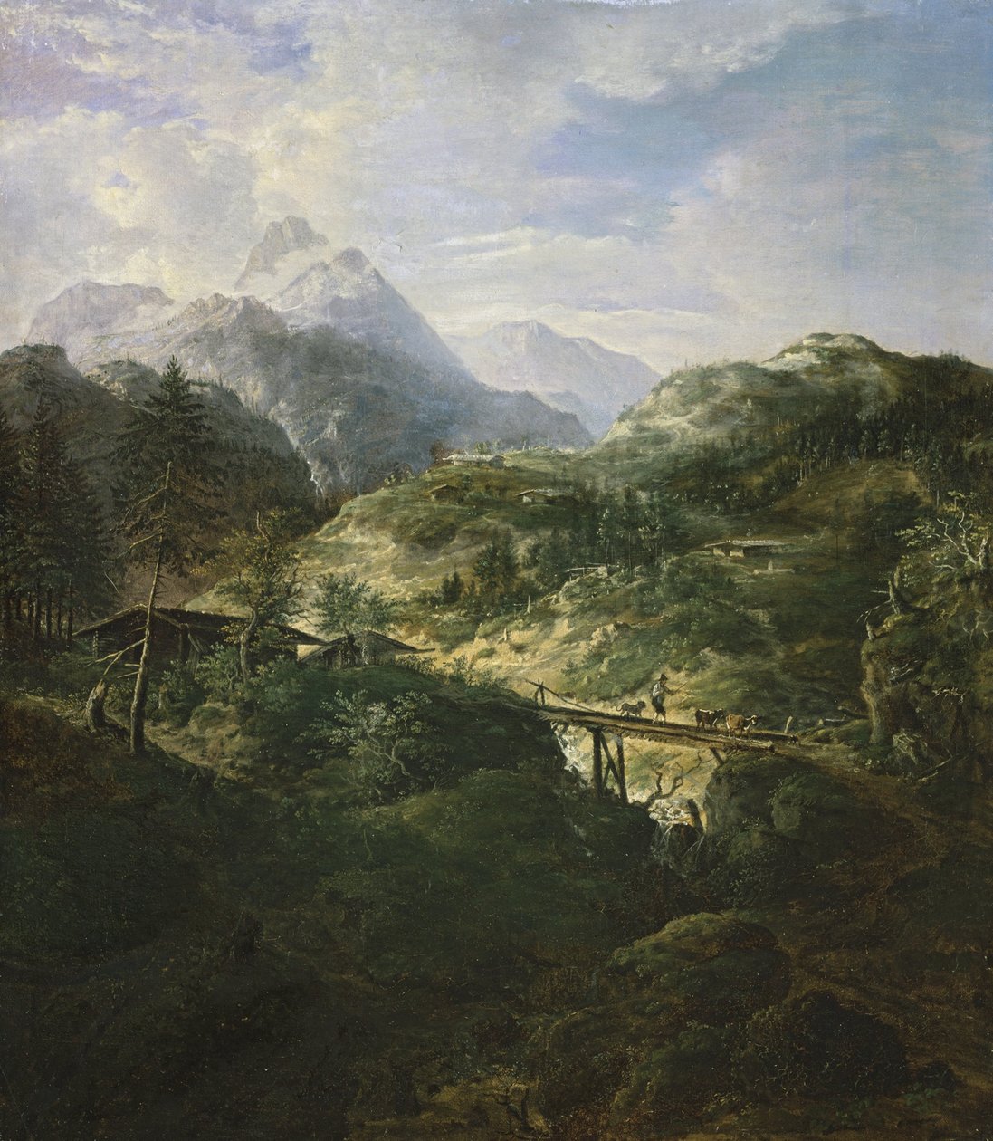 Paisaje de montaña con un puente. de Johann Jakob Dorner der Jüngere