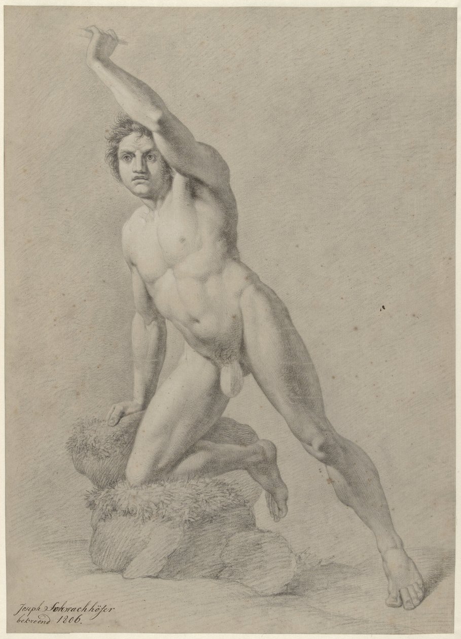 Hombre desnudo, arrodillado sobre una rodilla de Johann Joseph Schwachhofer