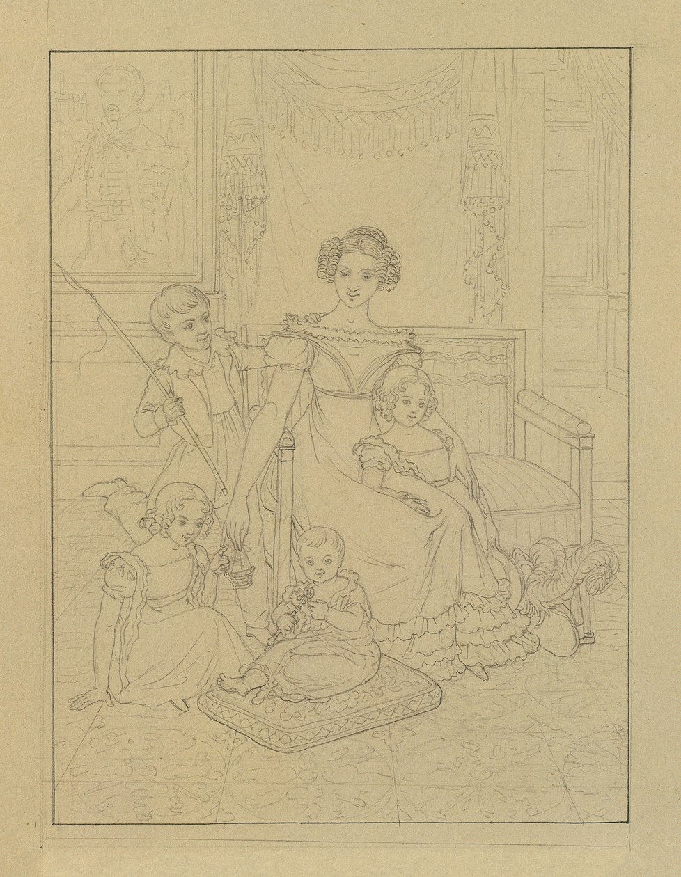 Dibujo de contorno de una madre con cuatro hijos. de Johann Peter Krafft