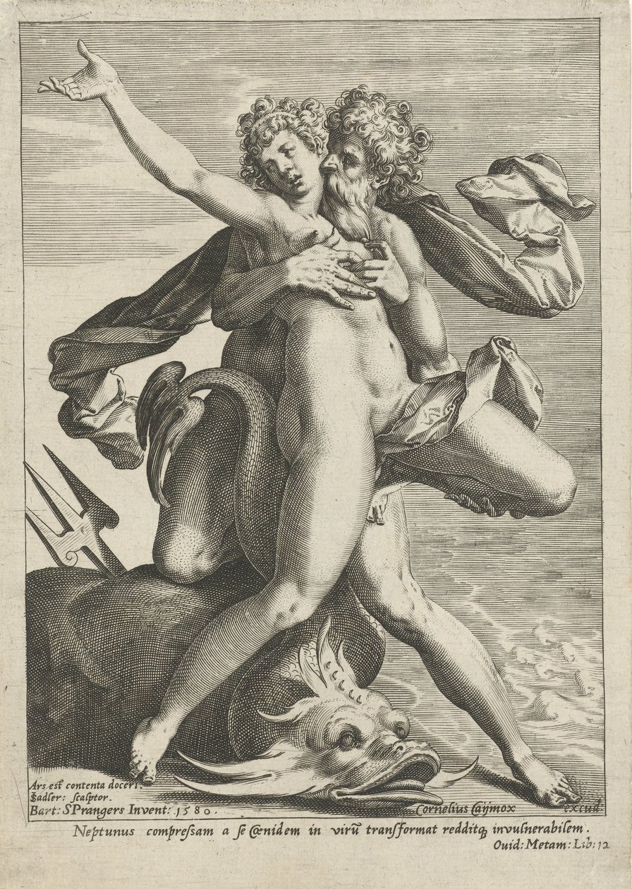 Caenis abrazada por Neptuno de Johann Sadeler (I)