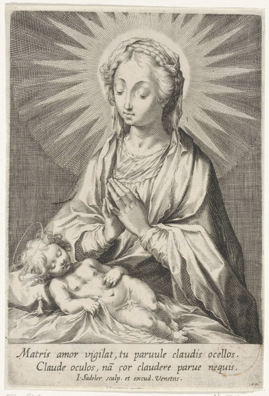 María adora al niño Jesús dormido de Johann Sadeler (I)