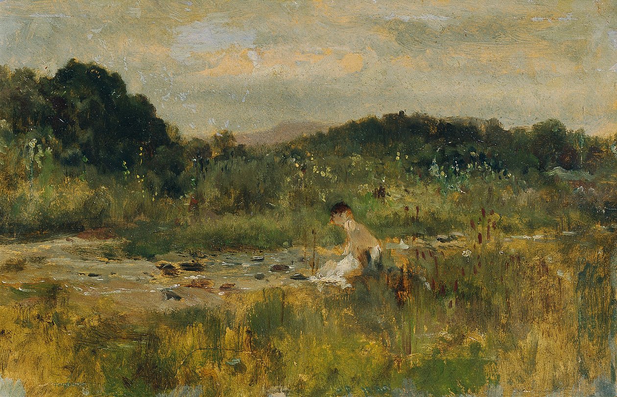 Arroyo paisaje con una niña sentada de Johann  Till der Jüngere