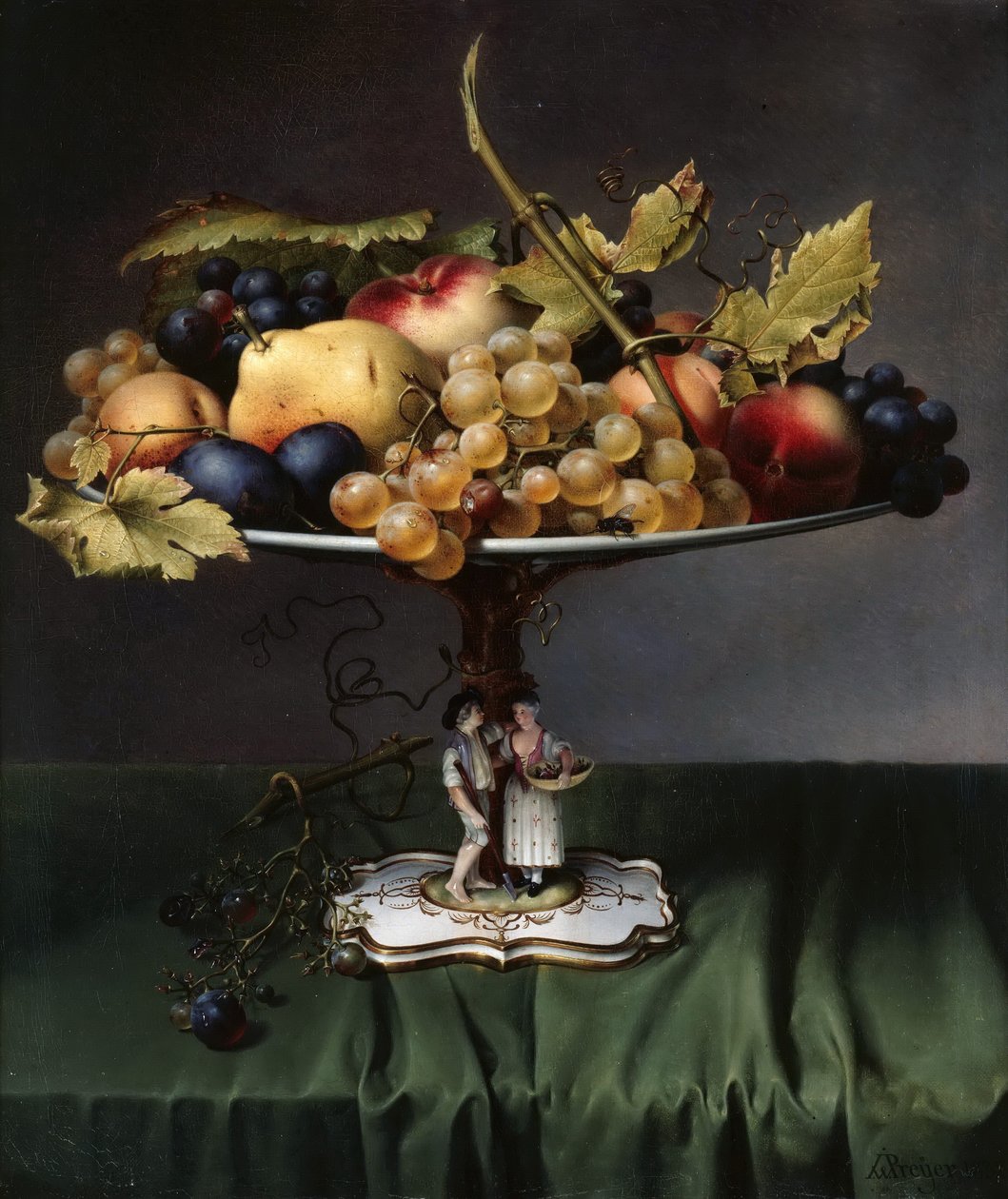 Frutas en un plato de porcelana de Johann Wilhelm Preyer