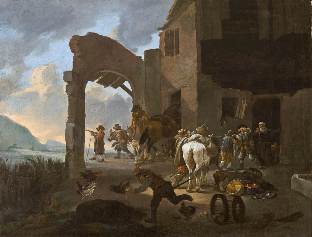 Soldados saqueando a una familia campesina, c.1650 de Johannes Lingelbach