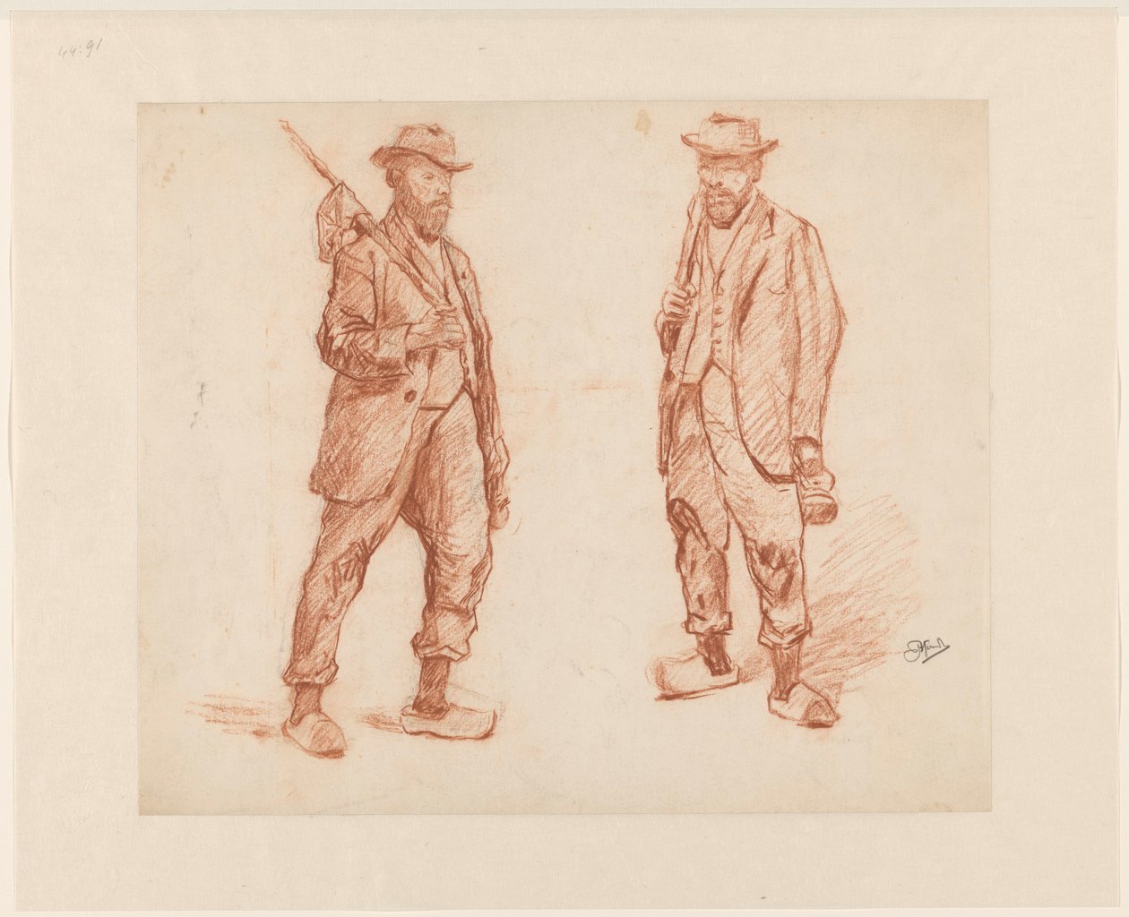 Dos estudios de un hombre caminando de Johannes Abraham Mondt