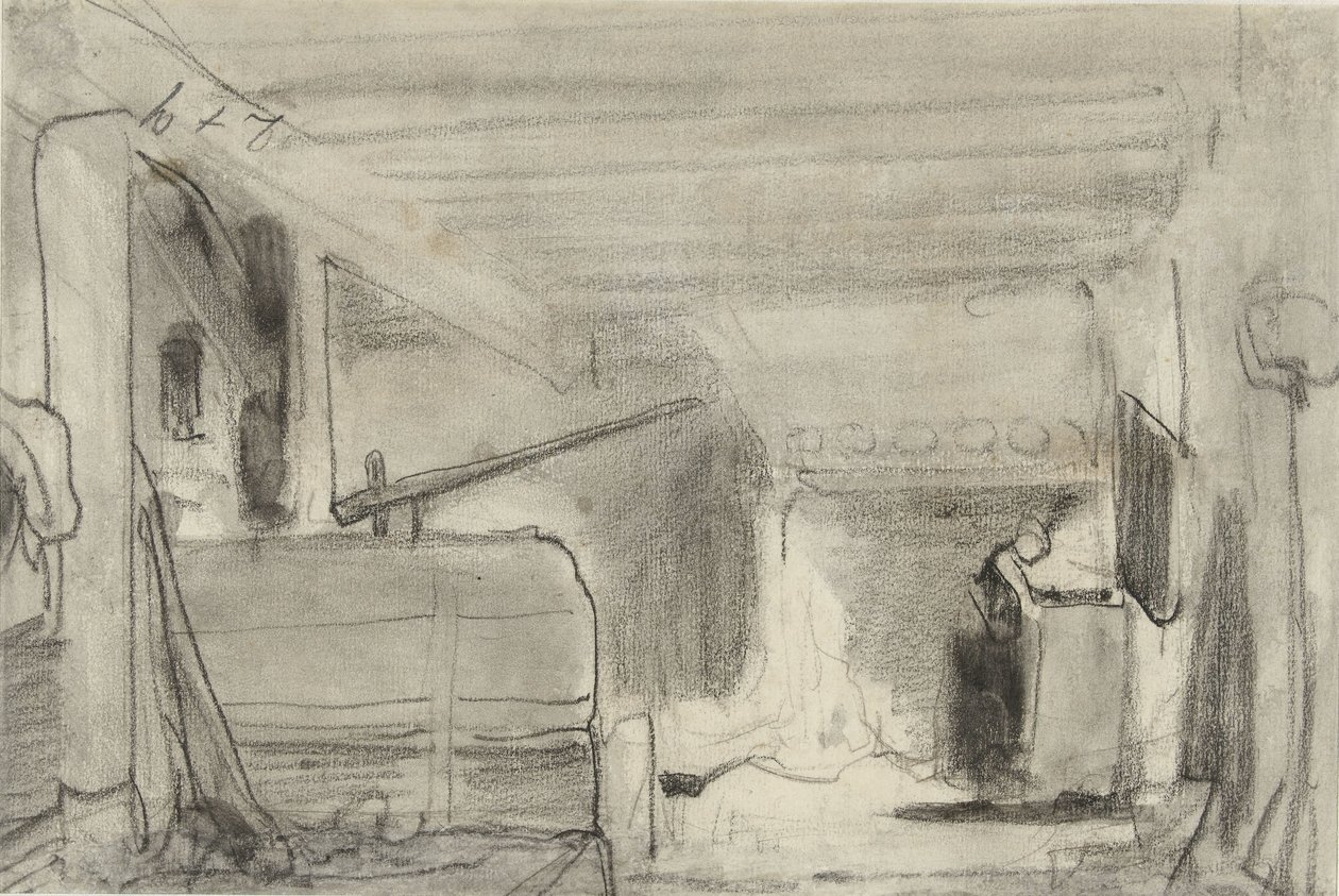 Mujer en la cocina de una granja de Johannes Bosboom