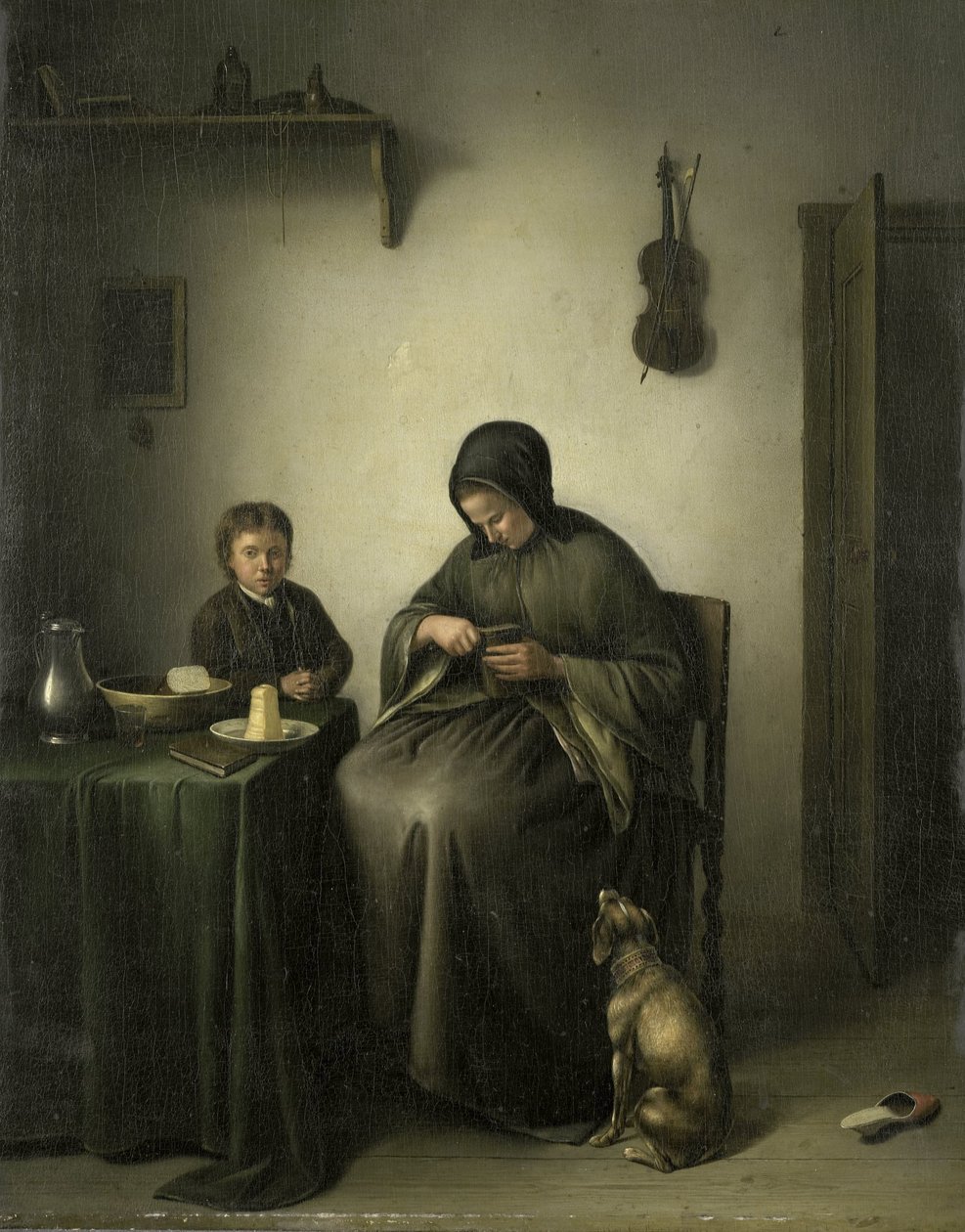 Una mujer cortando pan de Johannes Christiaan Janson