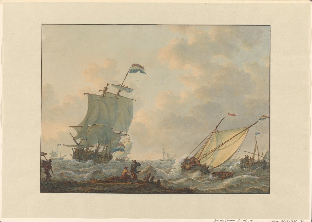 Barcos de vela en aguas agitadas de Johannes Christiaan Schotel