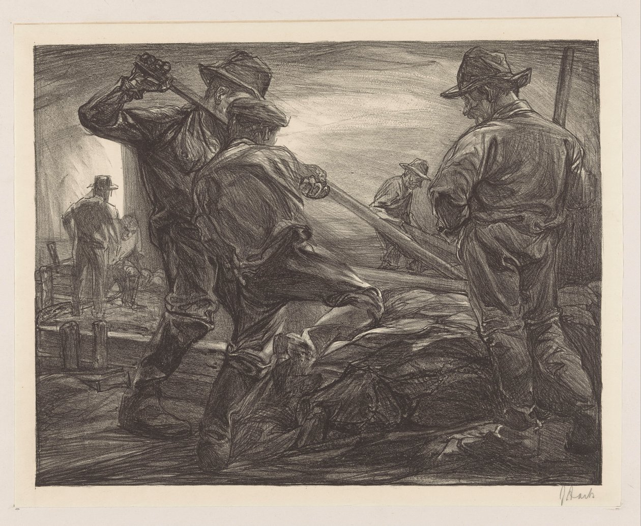 Trabajadores del dique de Johannes Josephus Aarts (signed by artist)