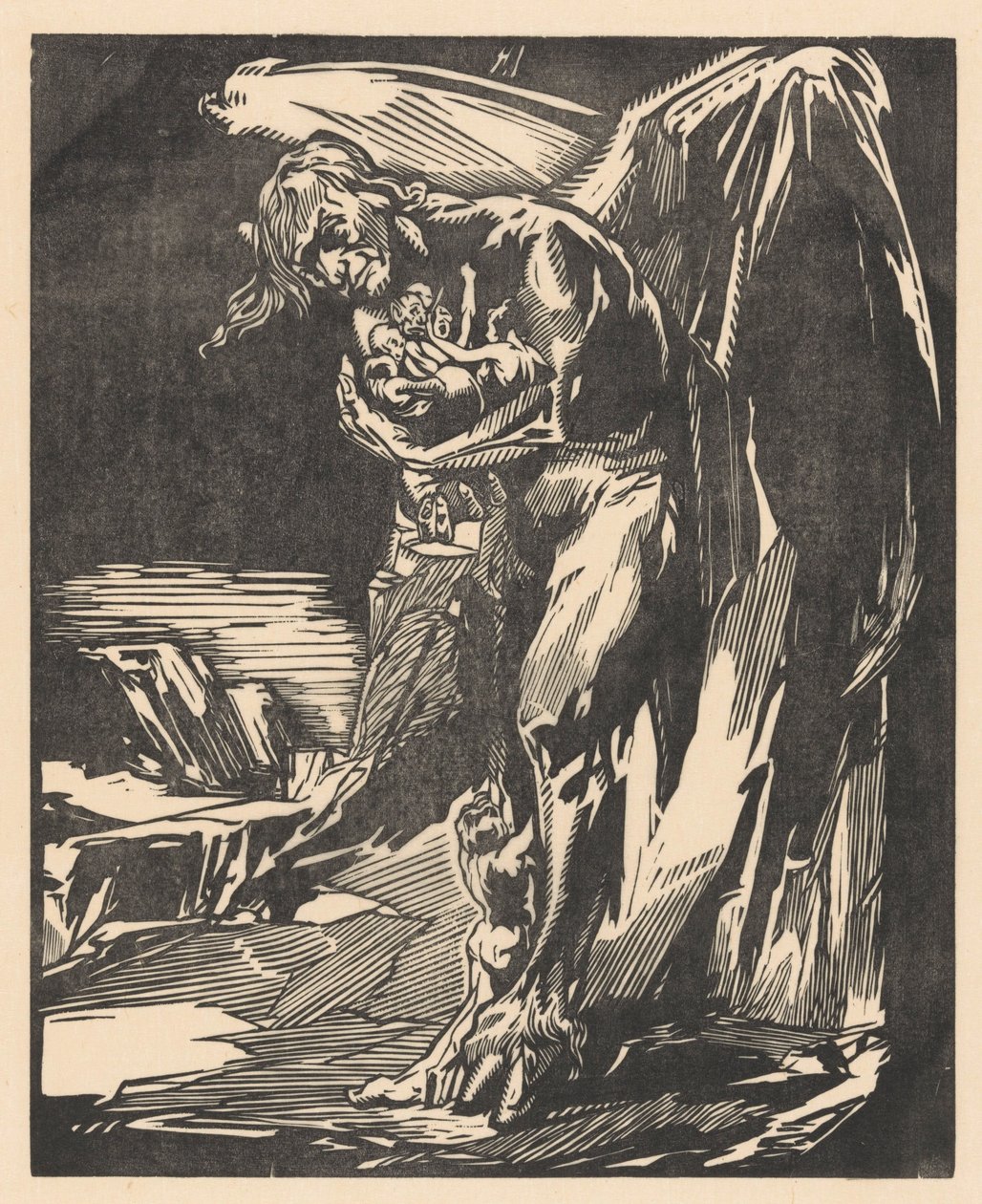Satanás con figuras en sus brazos de Johannes Josephus Aarts