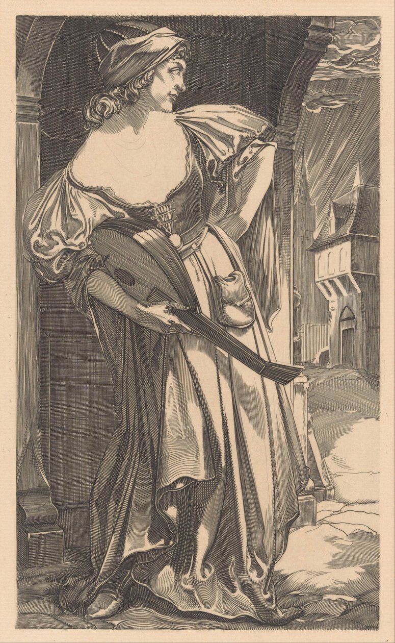 Mujer con laúd en la calle de Johannes Josephus Aarts