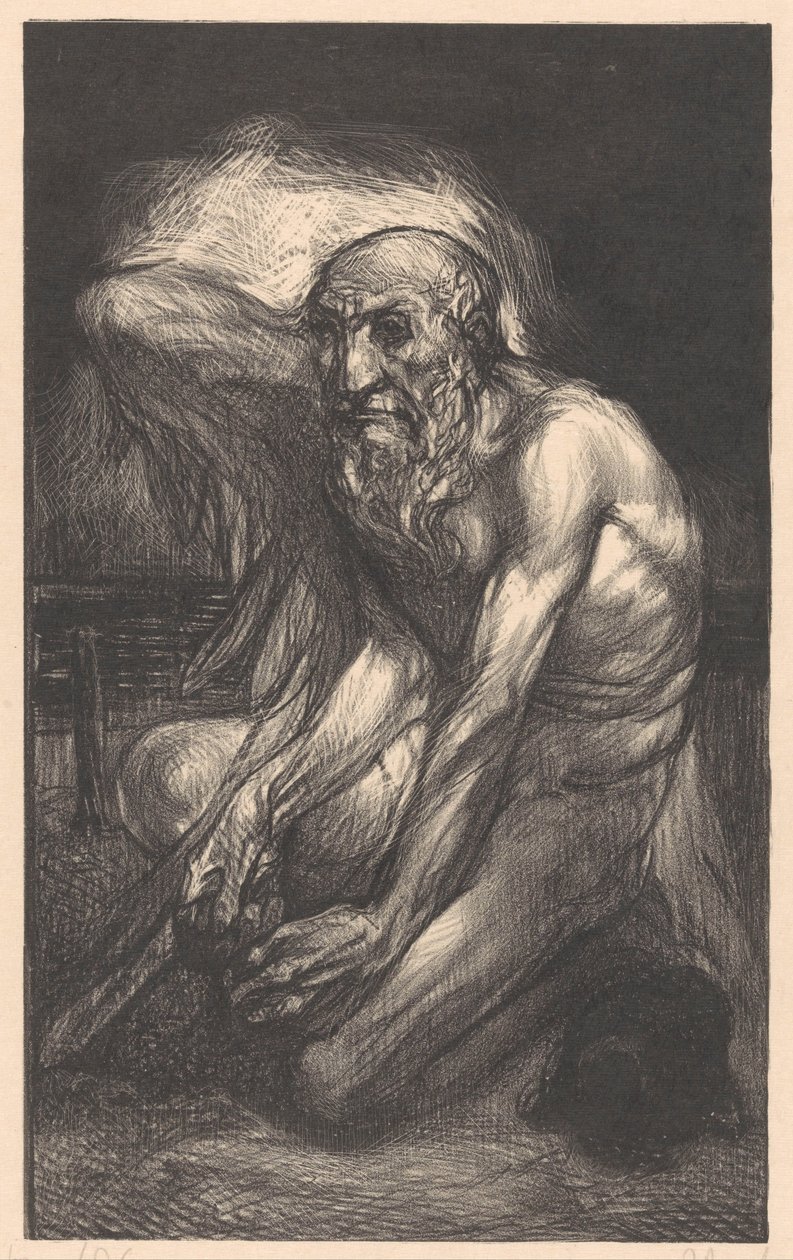 Hombre sentado, con barba y alas de Johannes Josephus Aarts