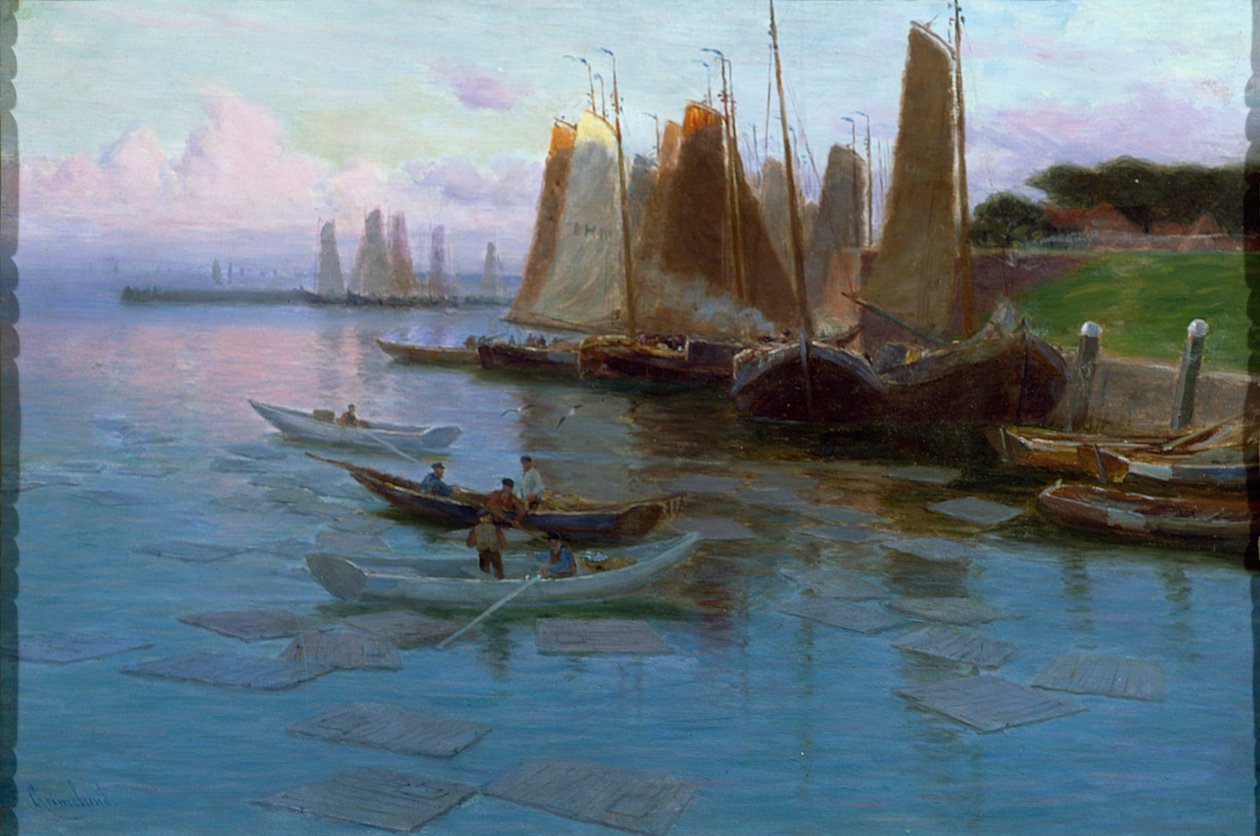 Barcos de pesca (óleo sobre lienzo) de Johannes Martin Grimelund