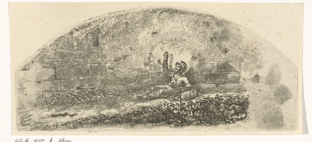 Soldado sentado contra una pared. de Johannes Mock