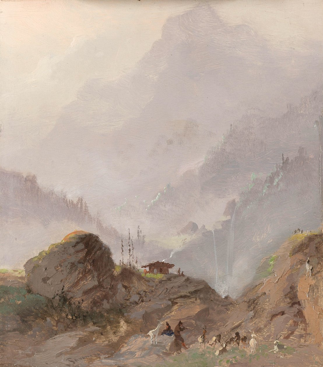 Paisaje de montaña en el Tirol con gamuza de Johannes Tavenraat