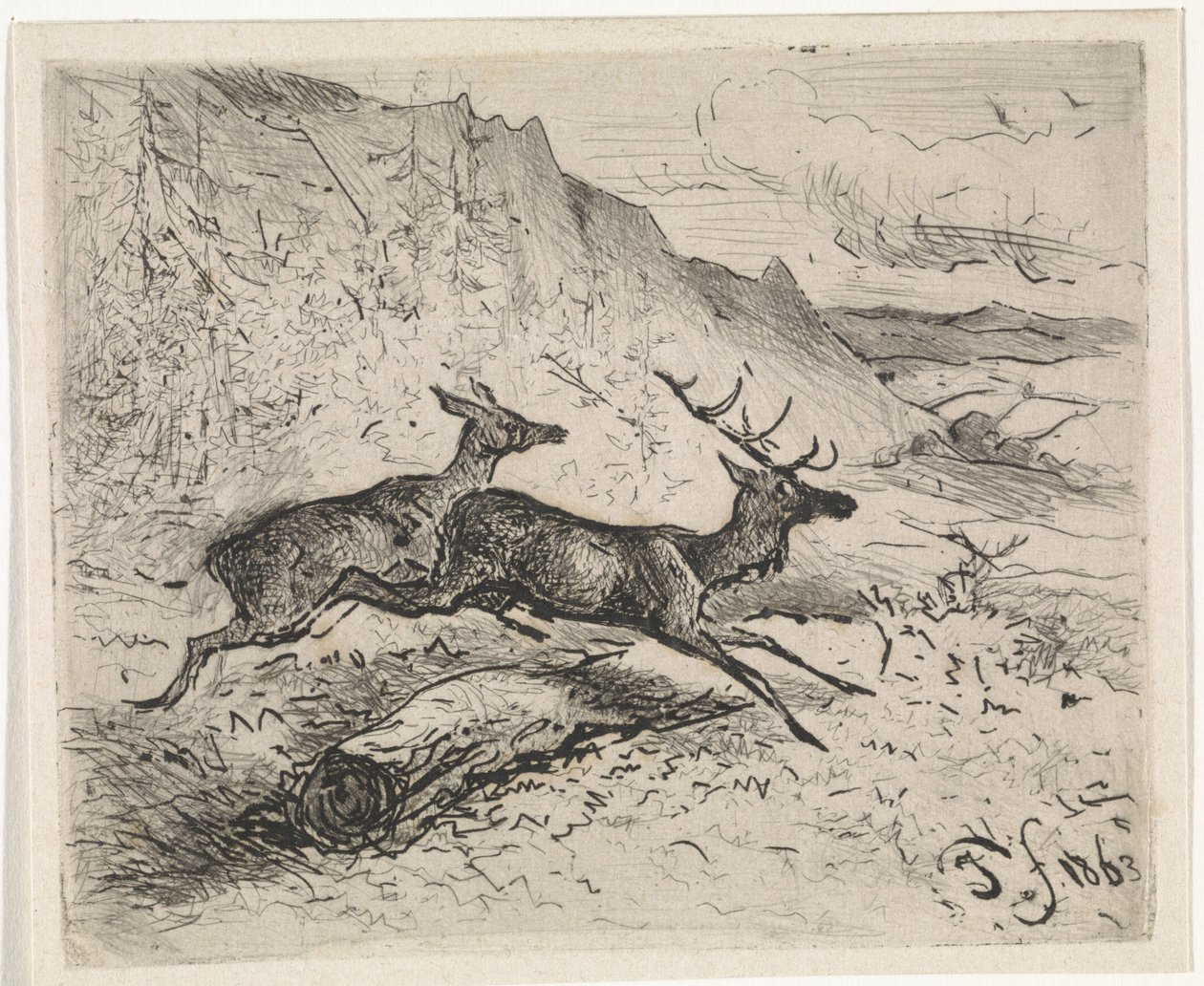 Dos ciervos corriendo de Johannes Tavenraat