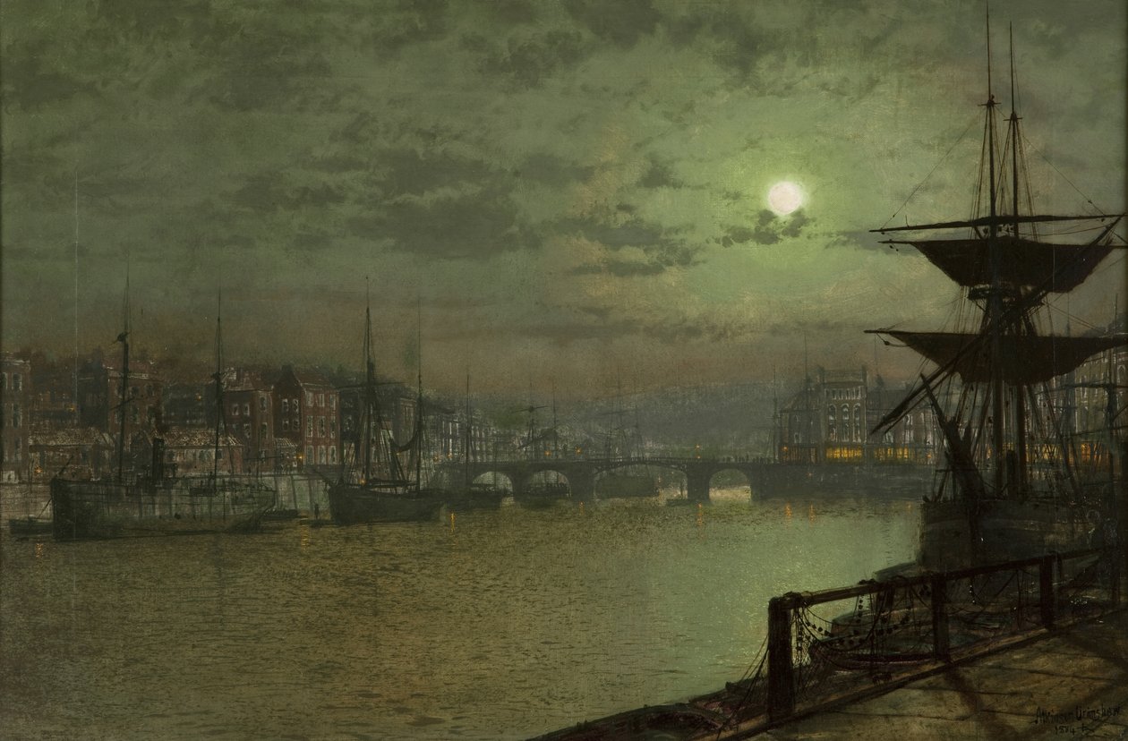 Cebando las líneas, Whitby, 1884 de John Atkinson Grimshaw