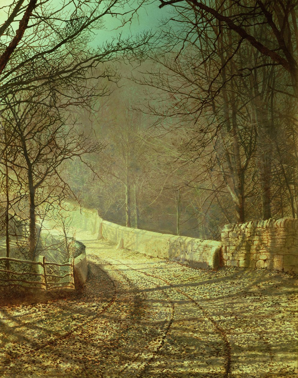 Luz del sol a través de los árboles de invierno de John Atkinson Grimshaw