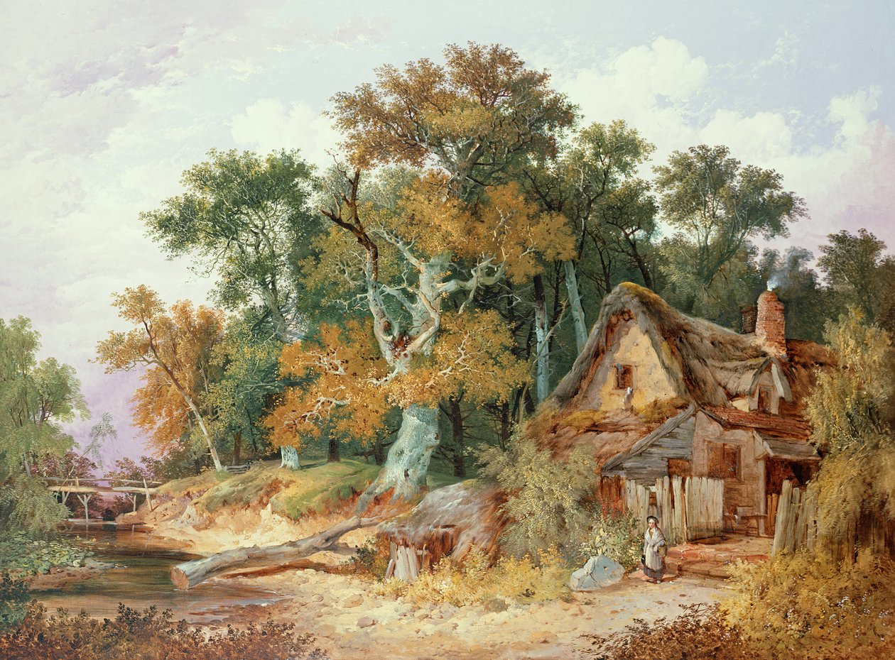 Escena de Bosque con Cabaña de John Berney Ladbrooke