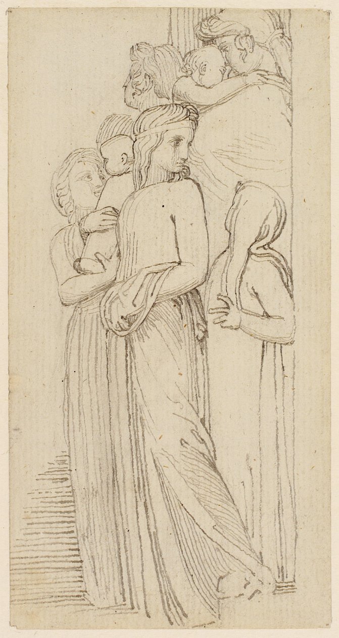 Un grupo de mujeres y niños en una puerta de John Flaxman
