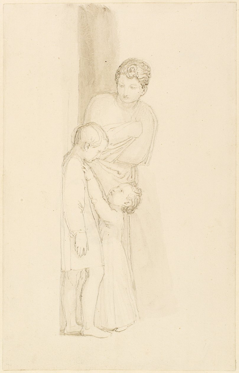 Una mujer de pie detrás de un niño pequeño de John Flaxman