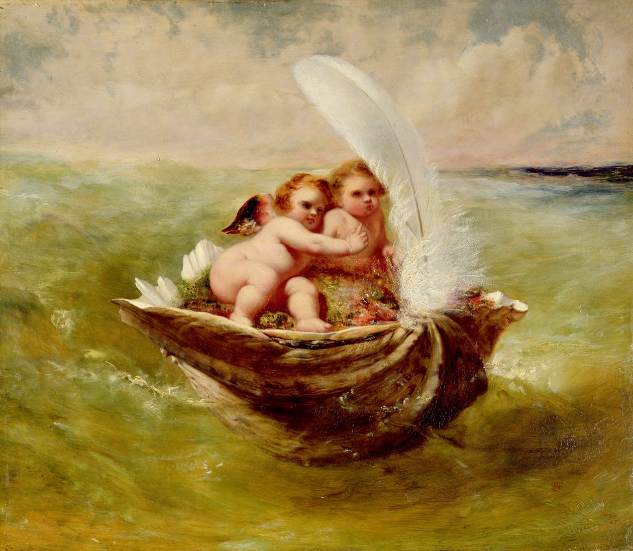 Cupidos en una concha, c.1855-59 de John George Naish