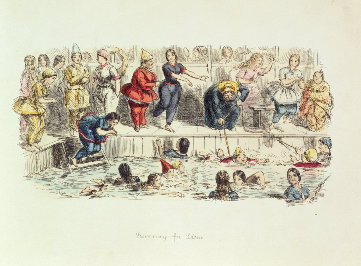 Natación para damas, 1844 de John Leech