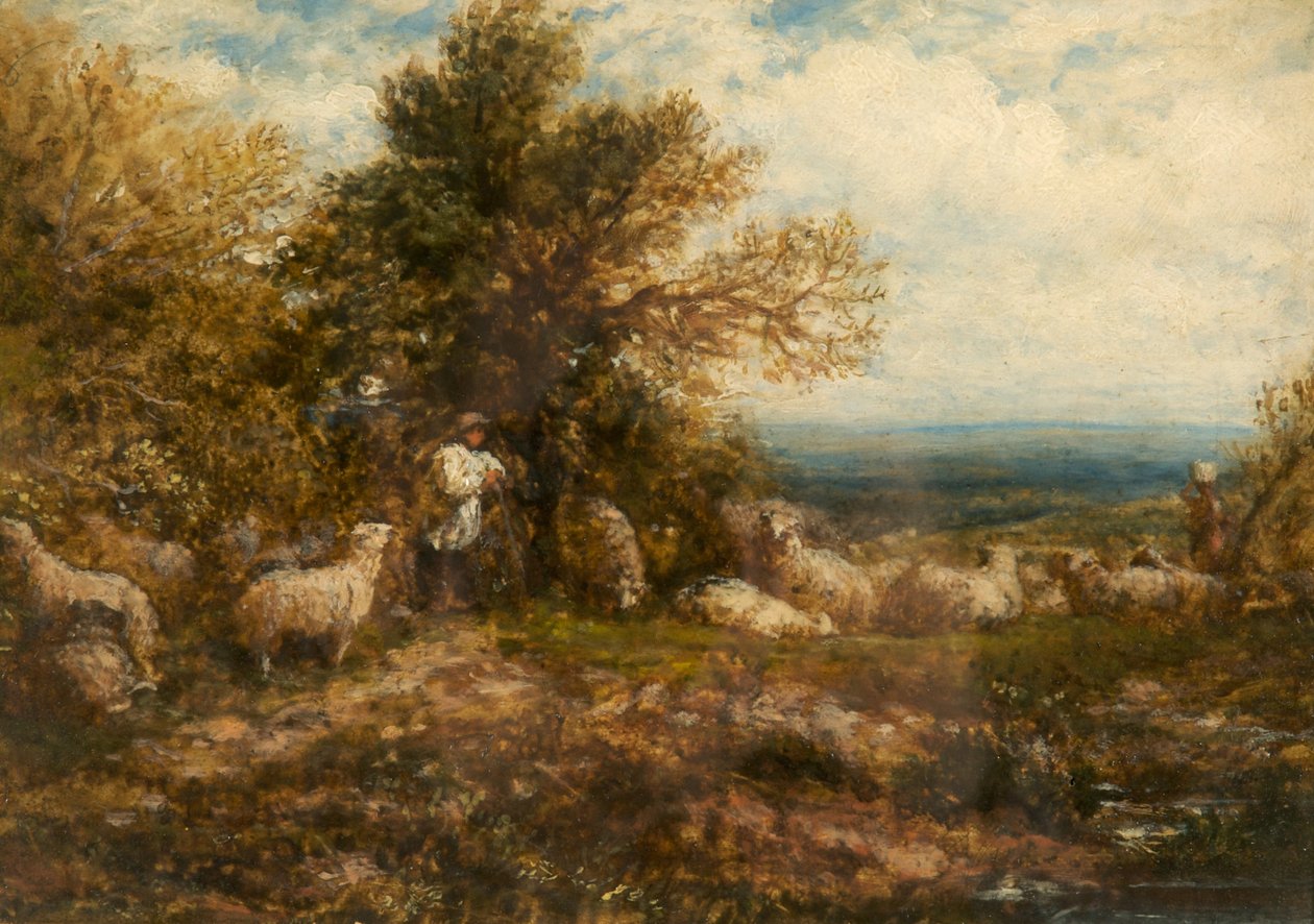 Ovejas en Reposo; Cuidando el Rebaño, c.1840-80 de John Linnell