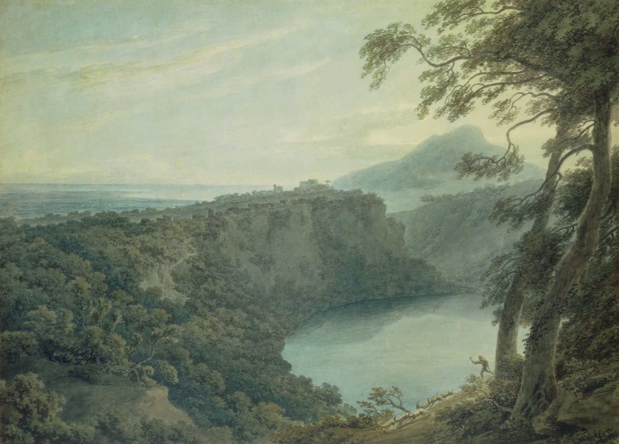 El Lago de Nemi y la ciudad de Genzano, siglo XVIII de John Robert Cozens