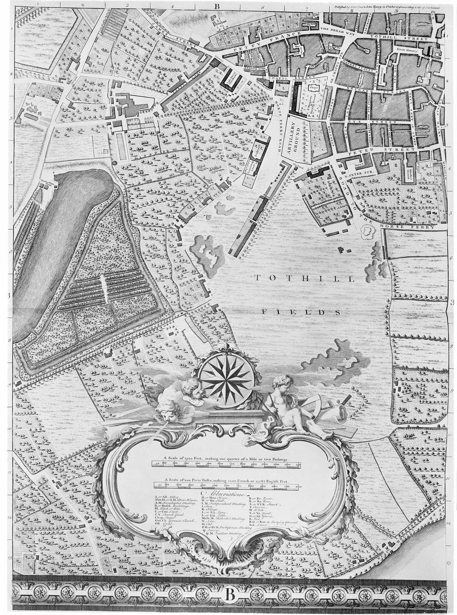 Un mapa de Tothill Fields, Londres, 1746 de John Rocque