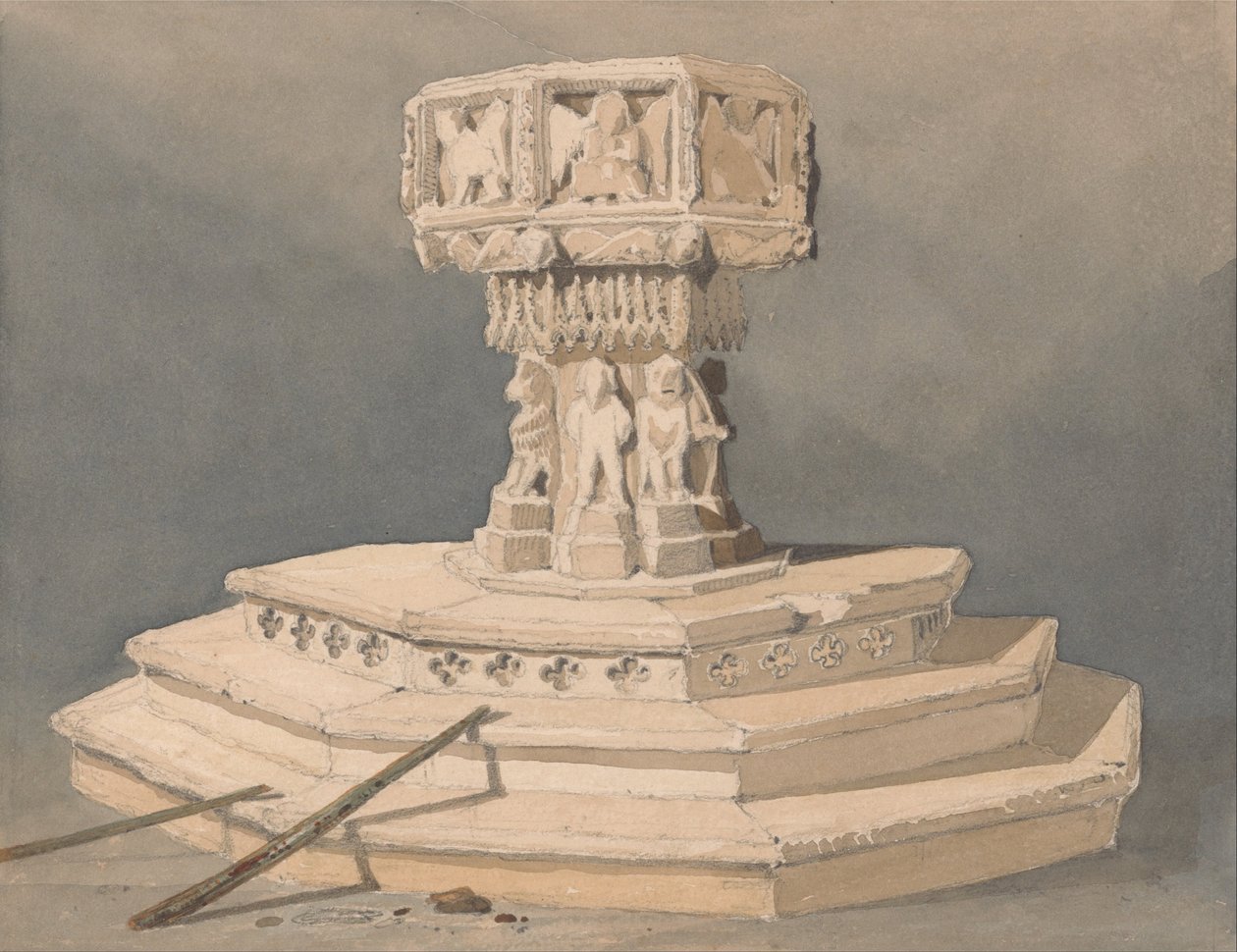 Pila bautismal en la Iglesia de Happisburgh, Norfolk de John Sell Cotman
