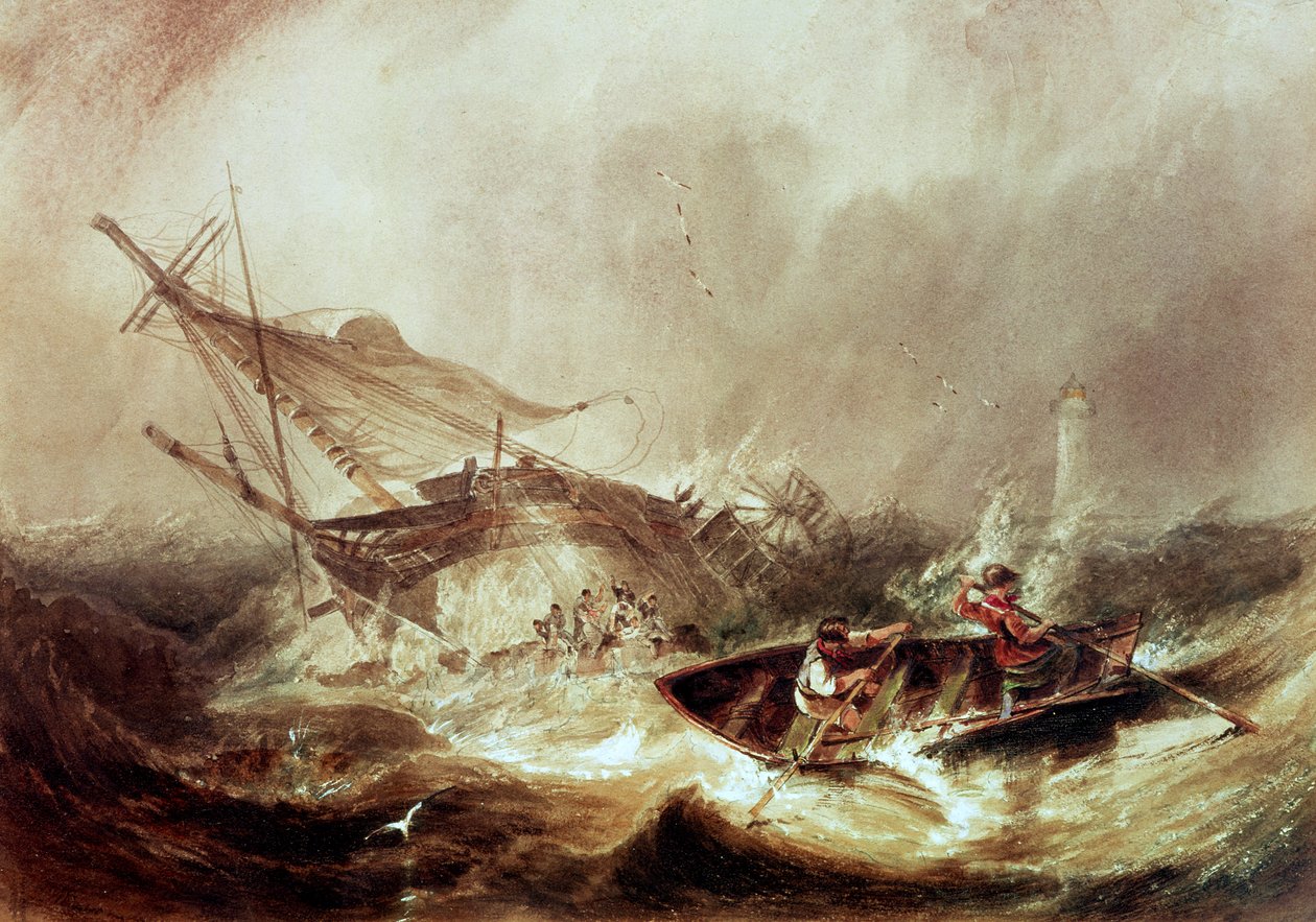 Remando para rescatar a marineros náufragos en la costa de Northumberland de John Wilson Carmichael