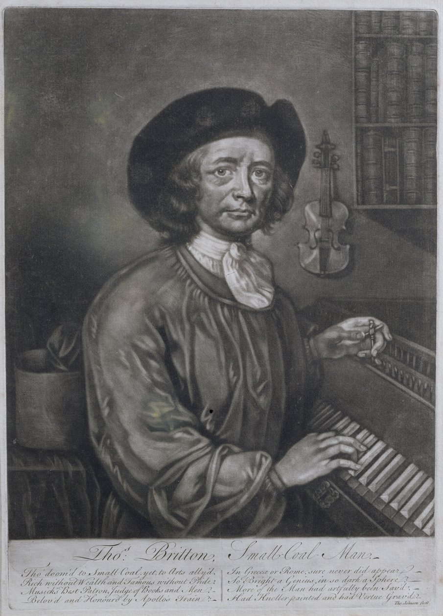 Thomas Britton (1644-1714), el hombre del carbón pequeño, grabado por Thomas Johnson de John Wollaston