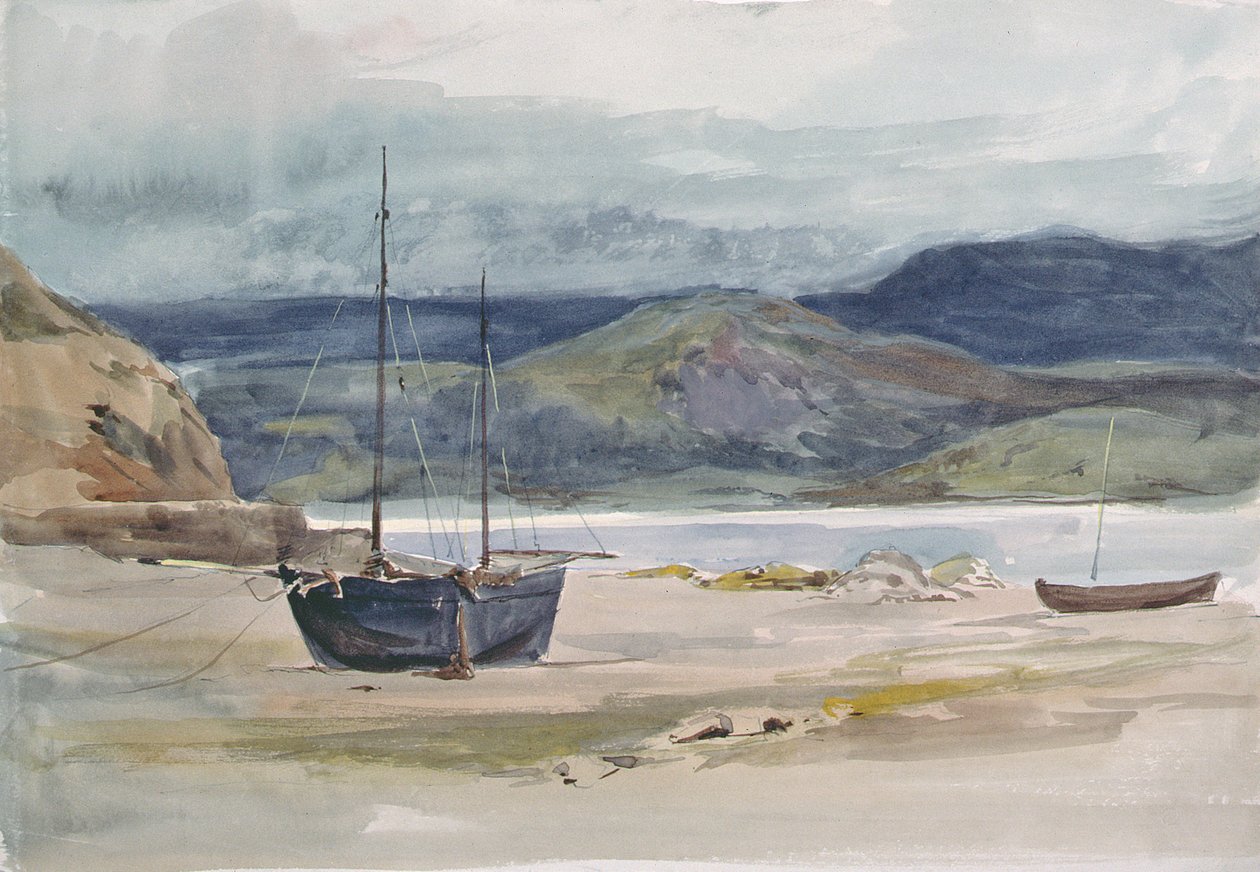 Escena costera montañosa con barcos, siglo XIX de John Absolon