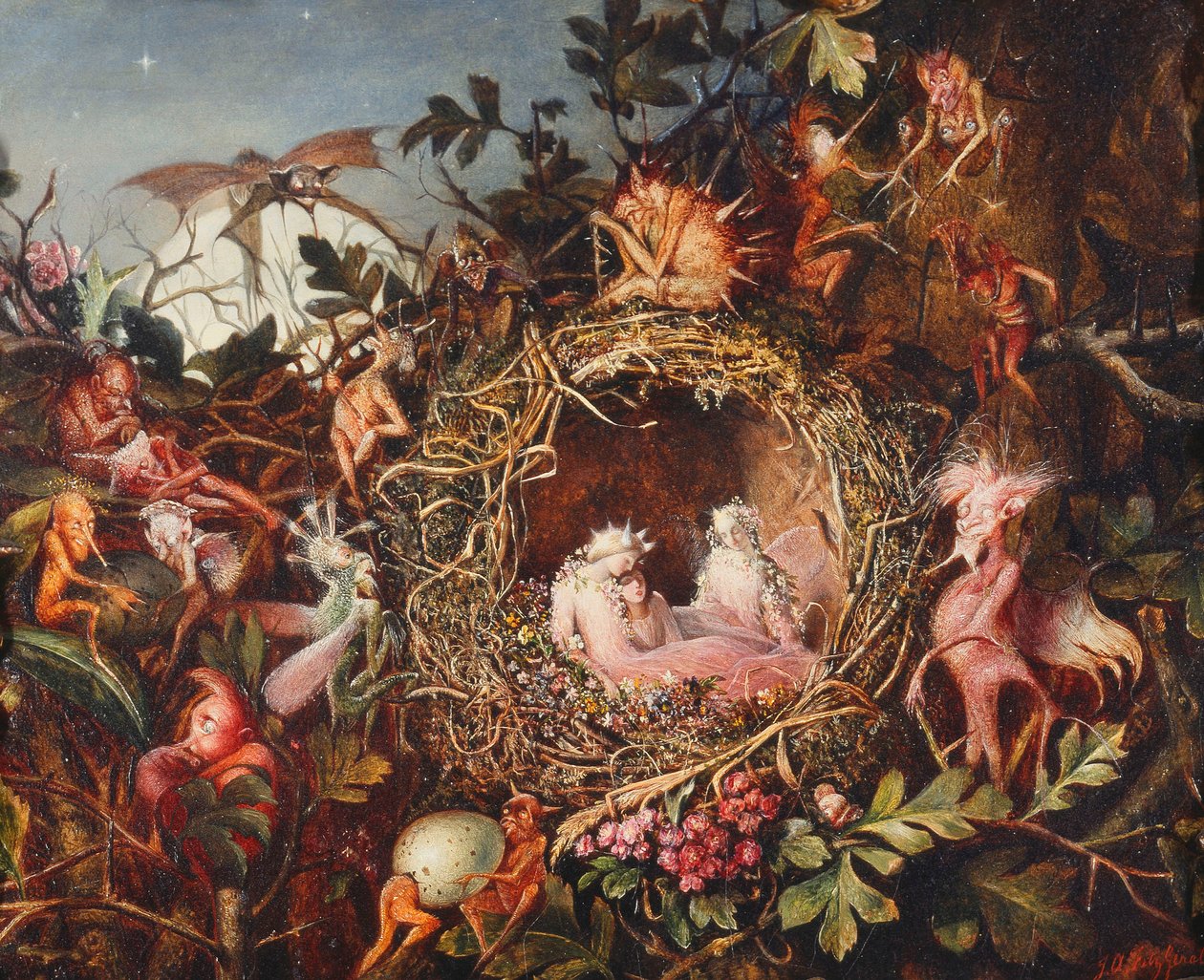Hadas en un nido de pájaros, c.1860 de John Anster Fitzgerald