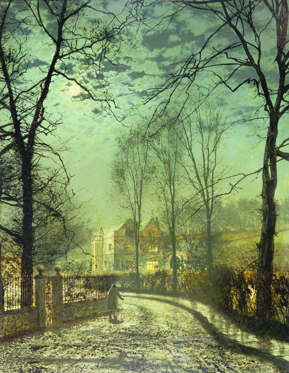 Un camino iluminado por la luna, siglo XIX de John Atkinson Grimshaw