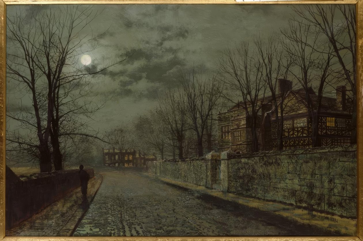 J.A. Grimshaw, Un camino en Cheshire / Pintura, 1883 de John Atkinson Grimshaw